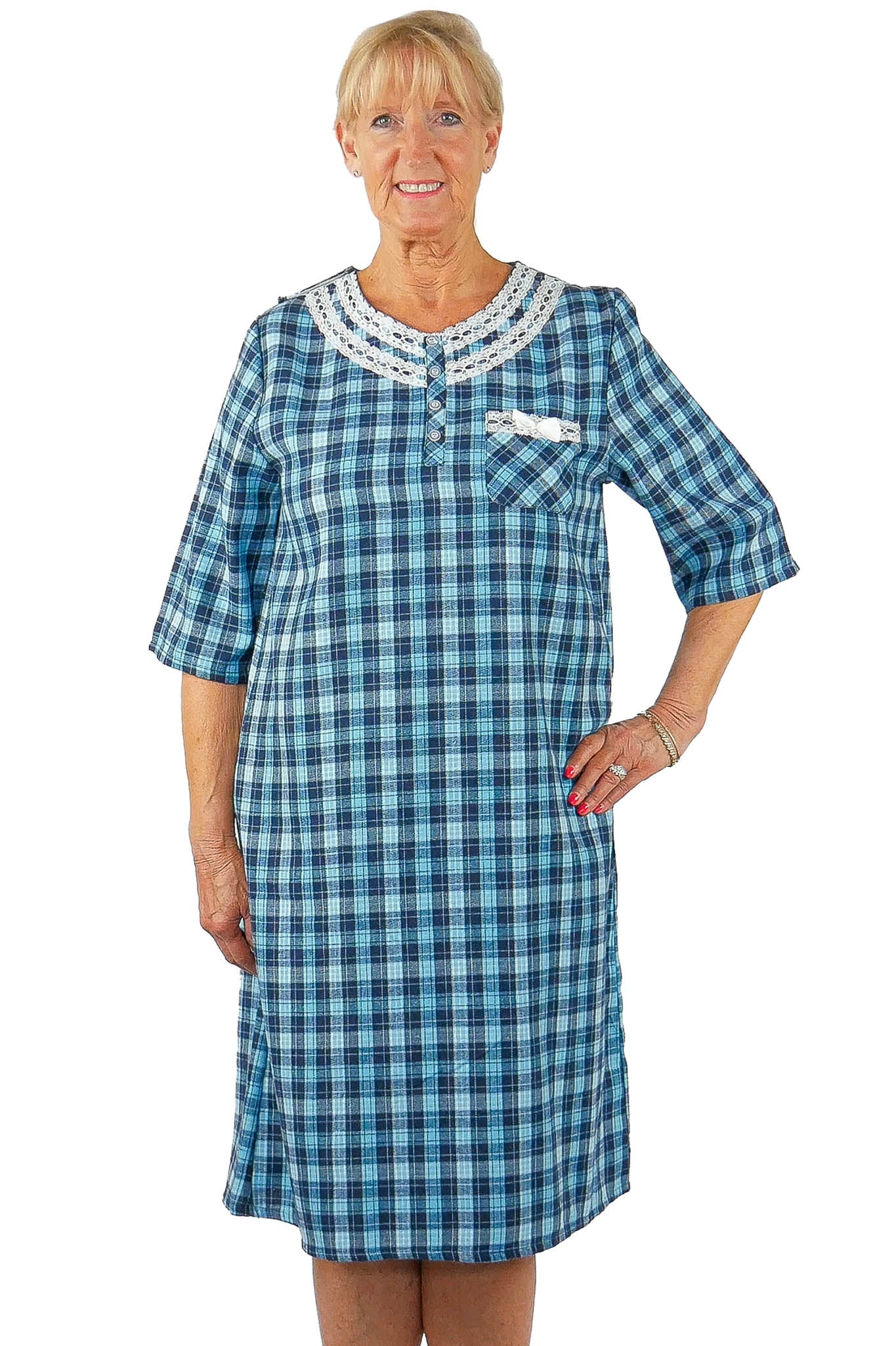 Womens Adaptive Hospital-Style Flannel Nightgown with Shoulder